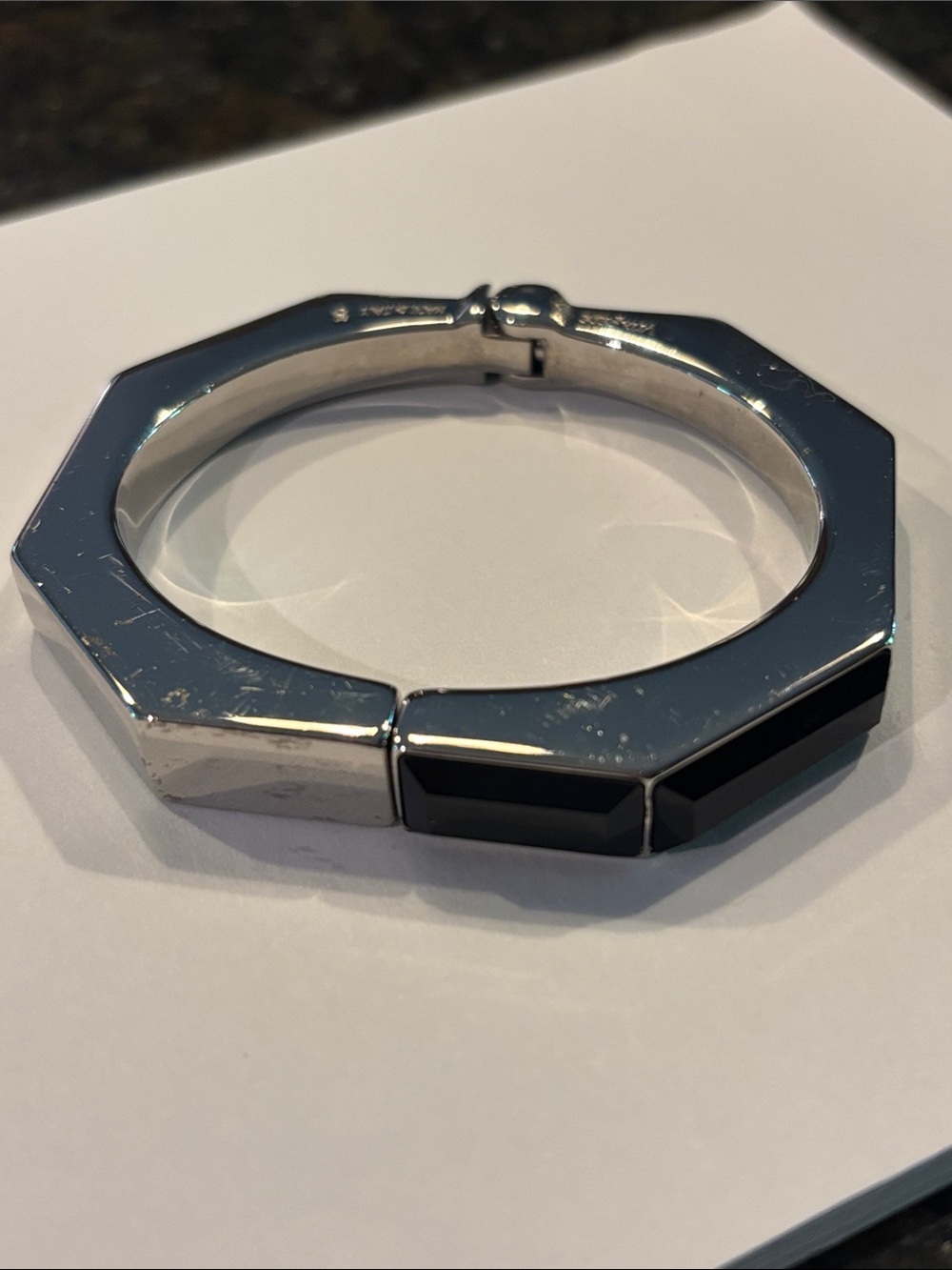 Vita Fede Silver Octagonal Bracelet with Black Inlay